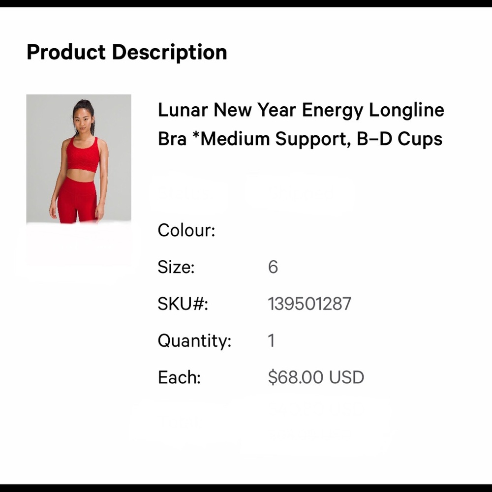 Lululemon Lunar New Year Energy Longline Bra, B-D Cups - Dark Red Size 6